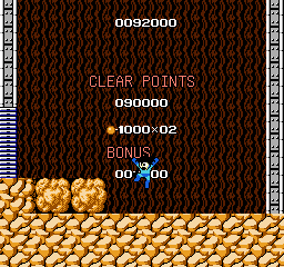 The stage-clear score and bonus over the stage background.